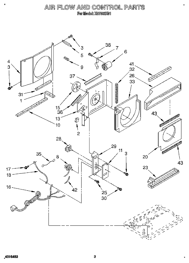 AIR FLOW AND CONTROL Diagram and Parts List for X07002X01  Roper Air Conditioner