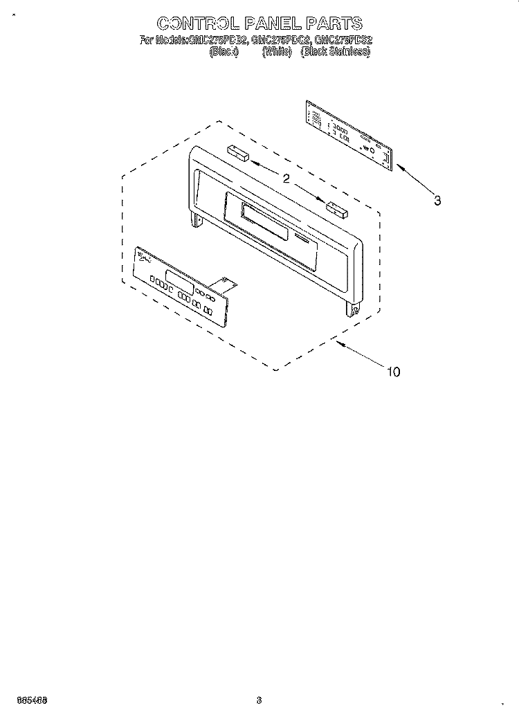 CONTROL PANEL Diagram and Parts List for GMC275PDS2  Whirlpool Microwave Oven Combo