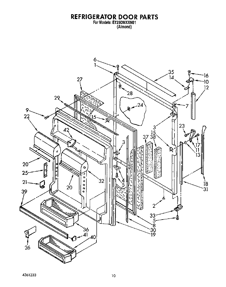 REFRIGERATOR DOOR Diagram and Parts List for ET25DMXXN01  Whirlpool Refrigerator