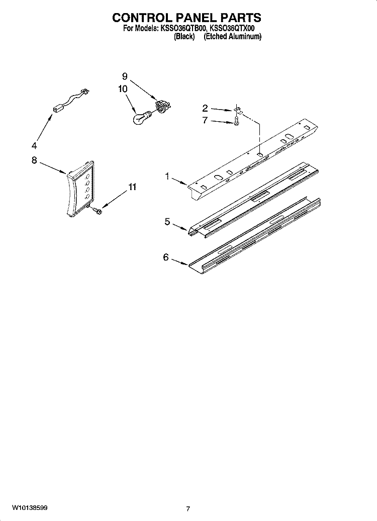 CONTROL PANEL PARTS Diagram and Parts List for KSSO36QTX00  KitchenAid Refrigerator