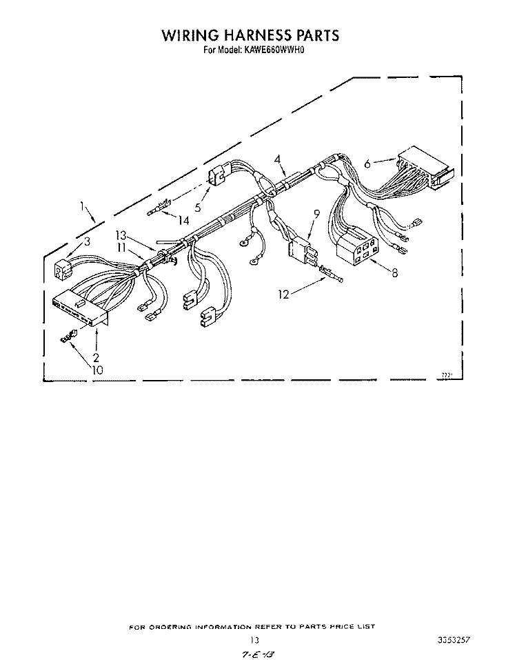 WIRING HARNESS Diagram and Parts List for KAWE660WAL0  KitchenAid Washer