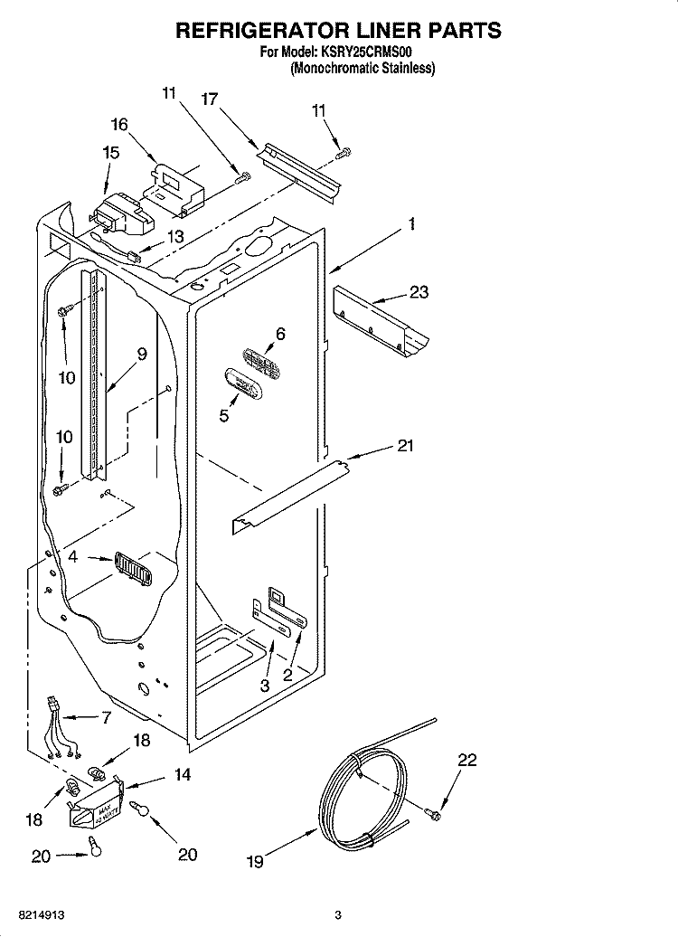 REFRIGERATOR LINER PARTS Diagram and Parts List for KSRY25CRMS00  KitchenAid Refrigerator