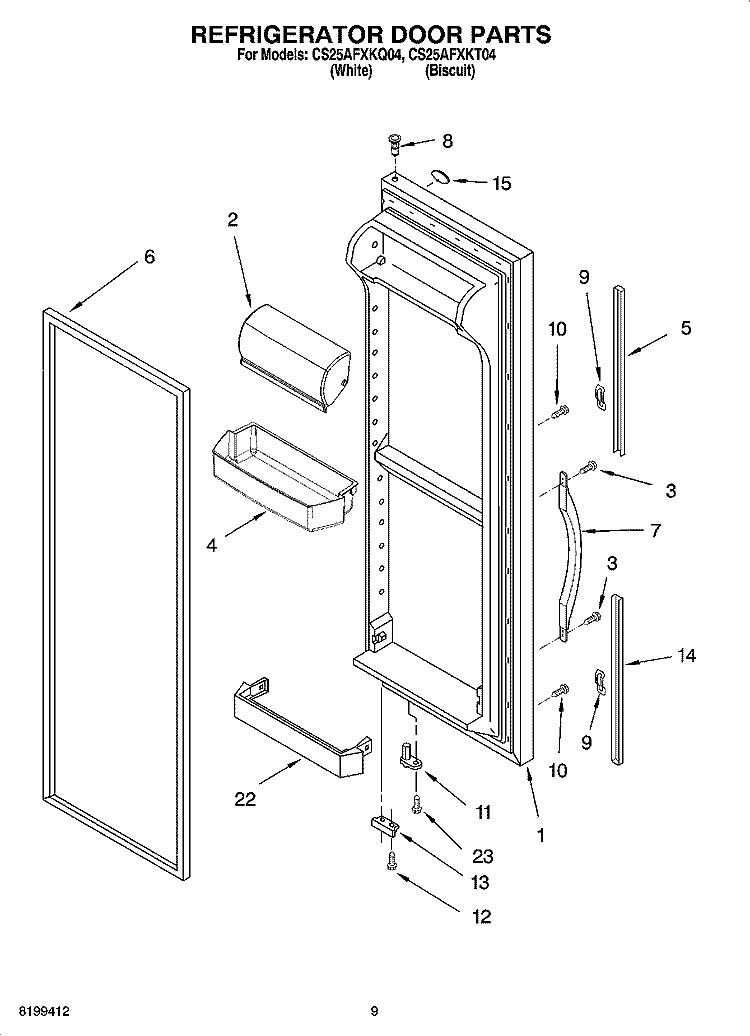 REFRIGERATOR DOOR PARTS Diagram and Parts List for CS25AFXKT04  Crosley Refrigerator