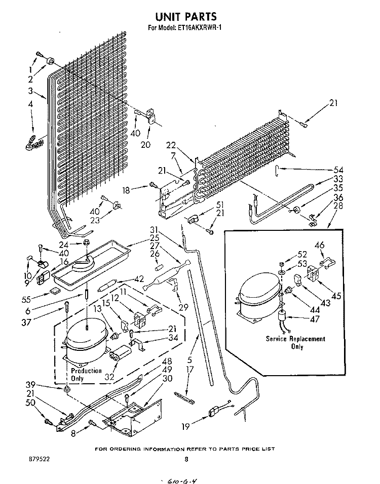 UNIT Diagram and Parts List for ET16AKXRWR1  Whirlpool Refrigerator