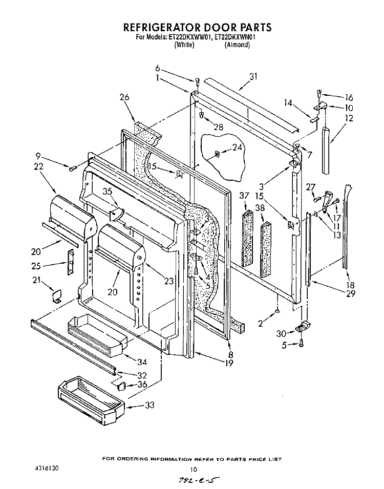 REFRIGERATOR DOOR Diagram and Parts List for ET22DKXWN01  Whirlpool Refrigerator