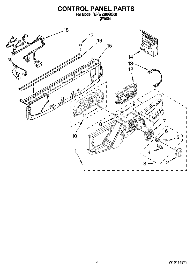 CONTROL PANEL PARTS Diagram and Parts List for WFW9200SQ00  Whirlpool Washer