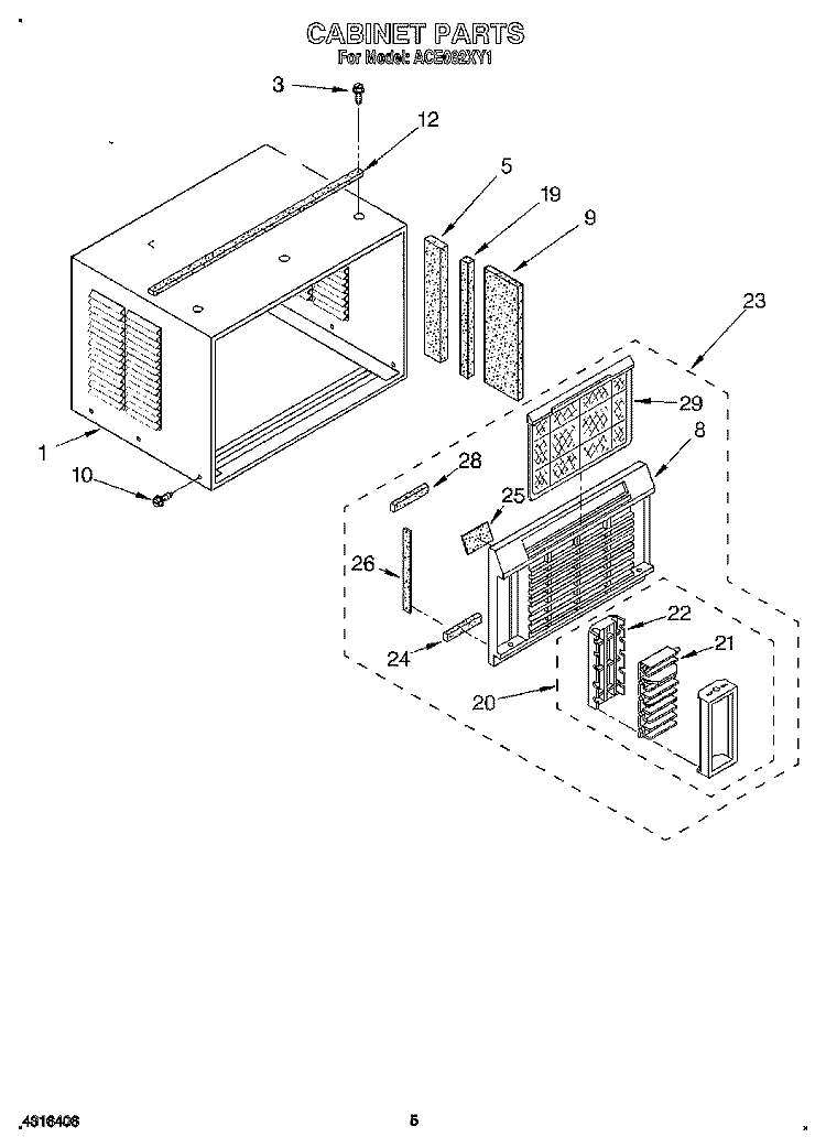CABINET Diagram and Parts List for ACE082XY1  Whirlpool Air Conditioner