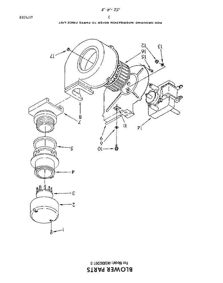 BLOWER Diagram and Parts List for 4KUDI220T3  KitchenAid Dishwasher