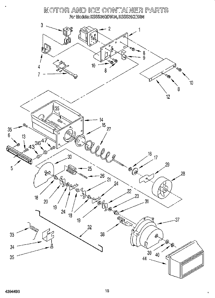 MOTOR AND ICE CONTAINER Diagram and Parts List for KSSS36QDW04  KitchenAid Refrigerator