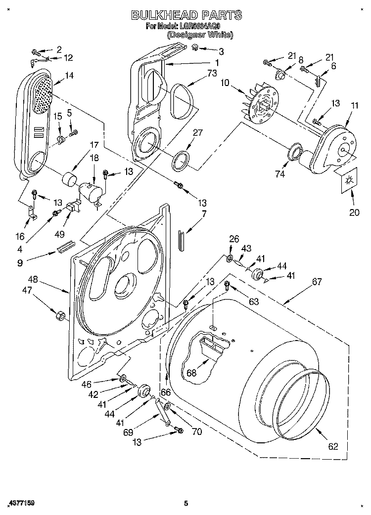BULKHEAD Diagram and Parts List for LGR5634AQ0  Whirlpool Dryer