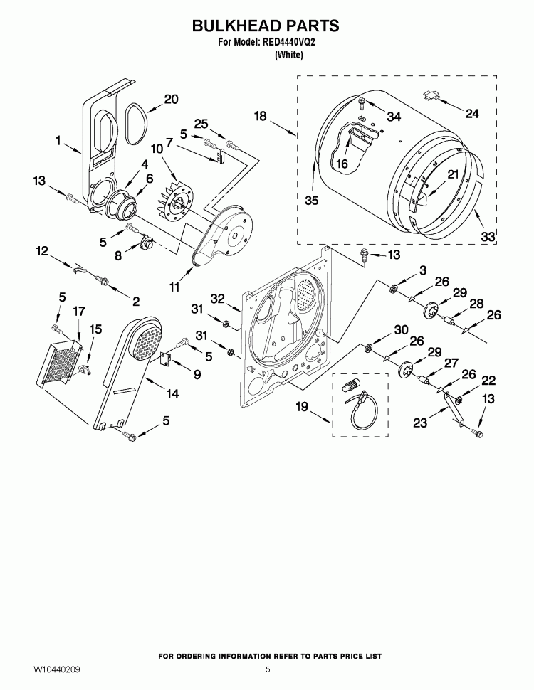 BULKHEAD PARTS Diagram and Parts List for RED4440VQ2  Roper Dryer