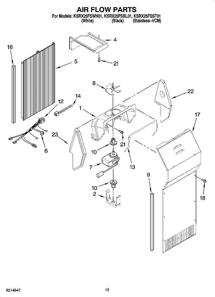 AIR FLOW PARTS Diagram and Parts List for KSRX25FSST01  KitchenAid Refrigerator