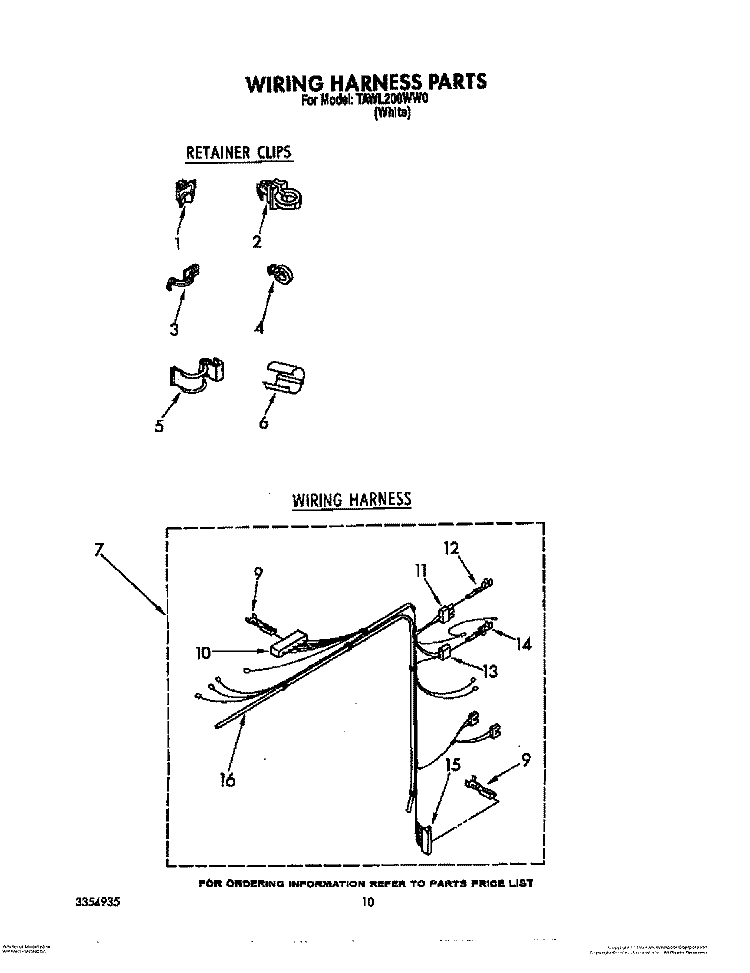 WIRING HARNESS Diagram and Parts List for TAWL200WW0  Estate Washer