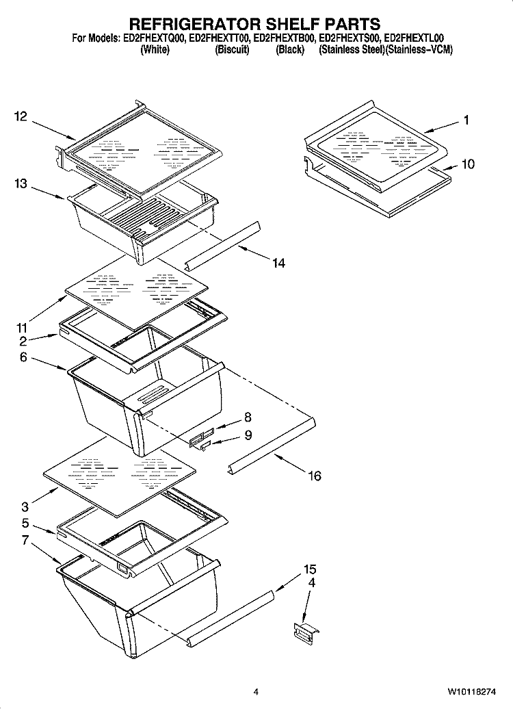 REFRIGERATOR SHELF PARTS Diagram and Parts List for ED2FHEXTB00  Whirlpool Refrigerator