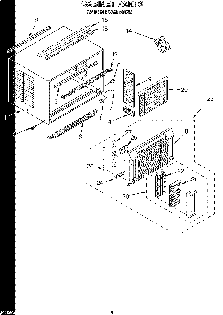CABINET Diagram and Parts List for CAH18WC42  Crosley Air Conditioner
