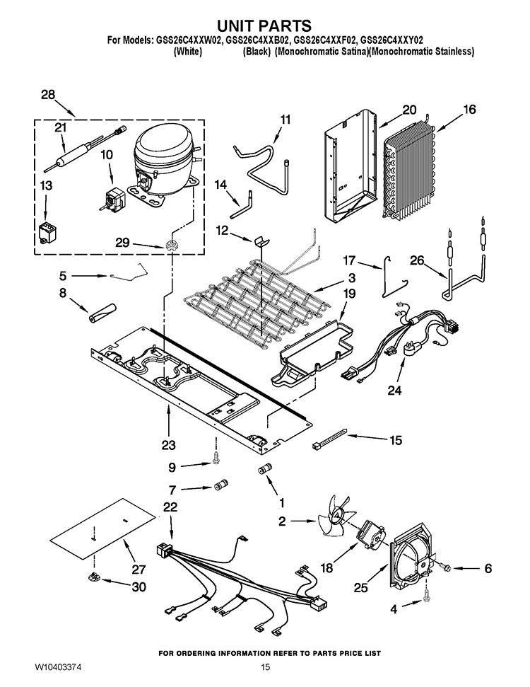 UNIT PARTS Diagram and Parts List for GSS26C4XXF02  Whirlpool Refrigerator