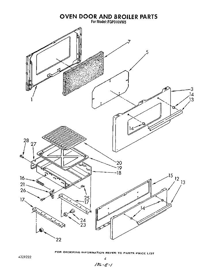 OVEN DOOR AND BROILER Diagram and Parts List for FGP310VW5  Roper Range