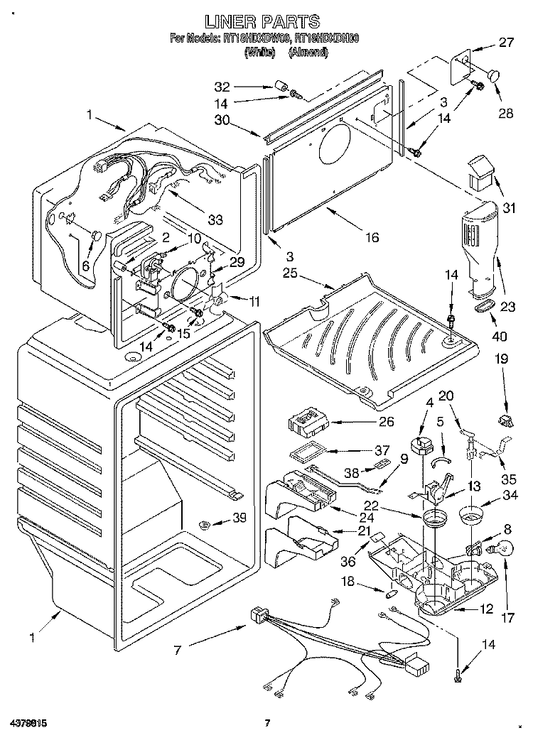 LINER Diagram and Parts List for RT18HDXDW00  Roper Refrigerator