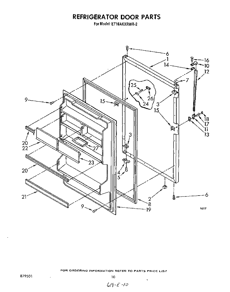 REFRIGERATOR DOOR , NOT ILLUSTRATED Diagram and Parts List for ET16AKXRWR2  Whirlpool Refrigerator