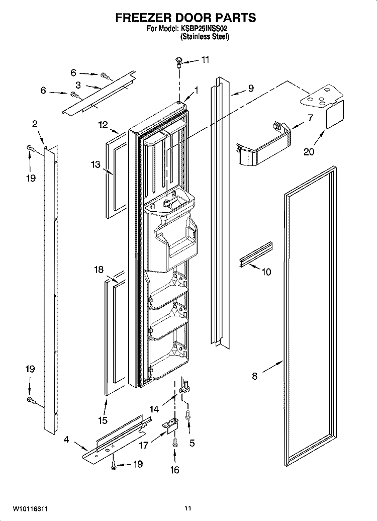 FREEZER DOOR PARTS Diagram and Parts List for KSBP25INSS02  KitchenAid Refrigerator
