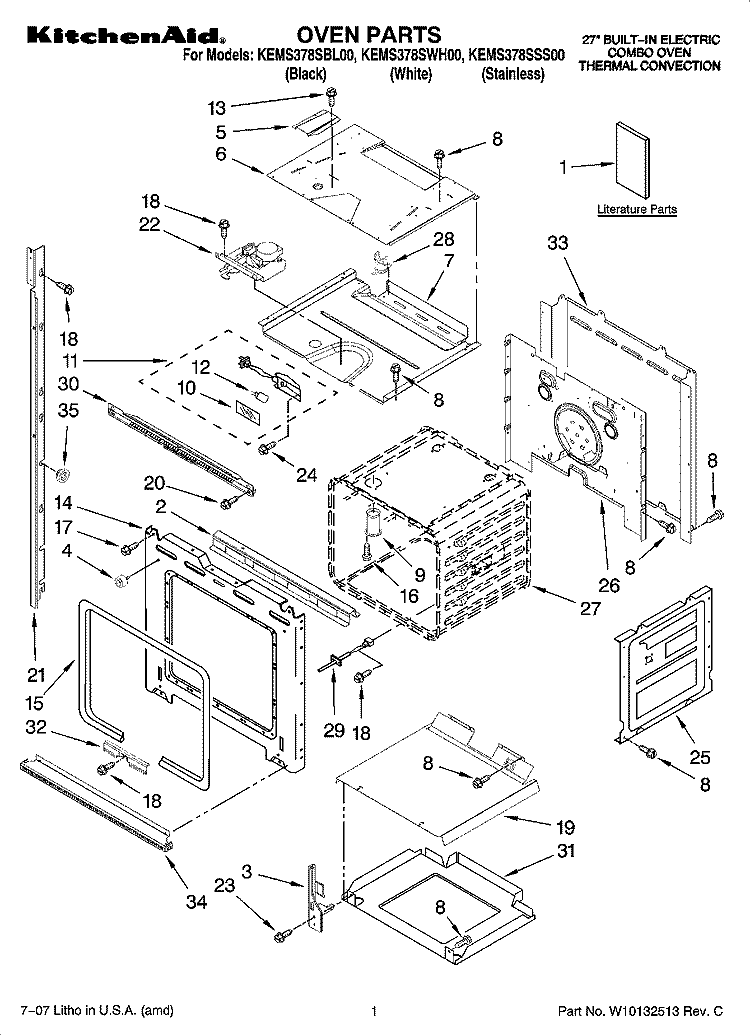 OVEN PARTS Diagram and Parts List for KEMS378SBL00  KitchenAid Microwave Oven Combo