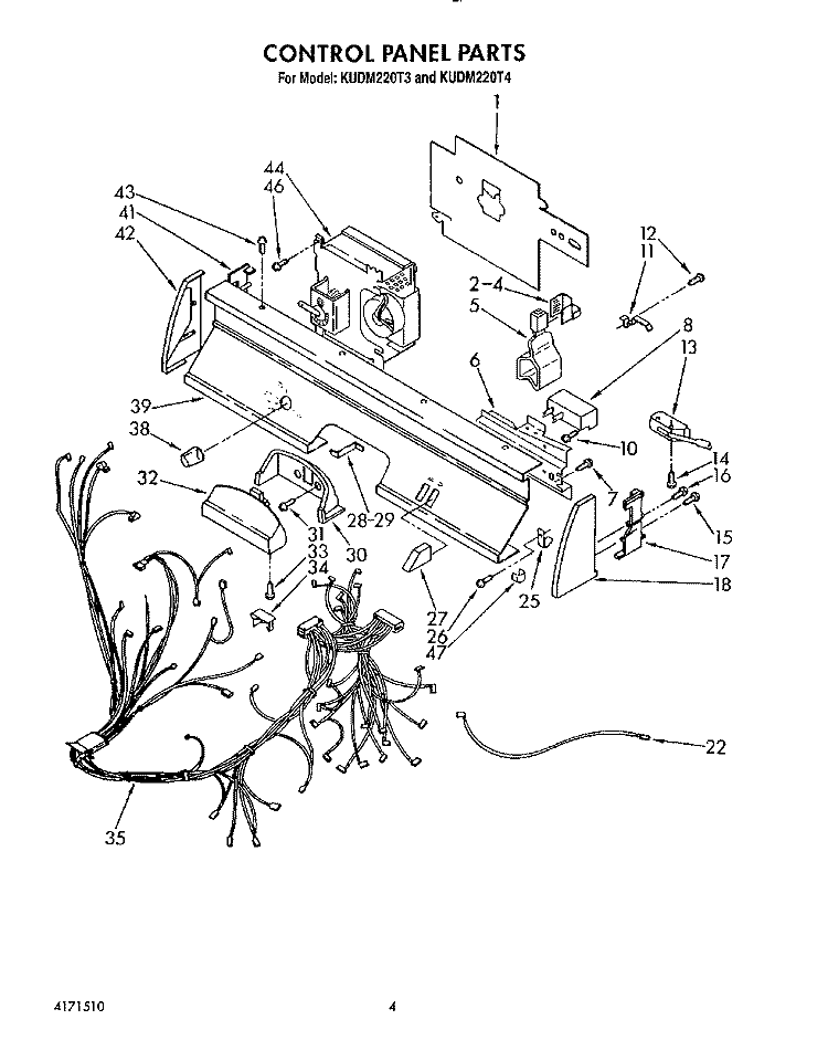 CONTROL PANEL, LIT/OPTIONAL Diagram and Parts List for KUDM220T3  KitchenAid Dishwasher