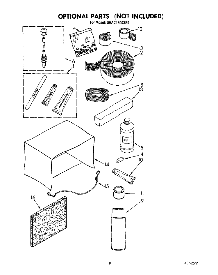 OPTIONAL Diagram and Parts List for BHAC1800XS0  Whirlpool Air Conditioner