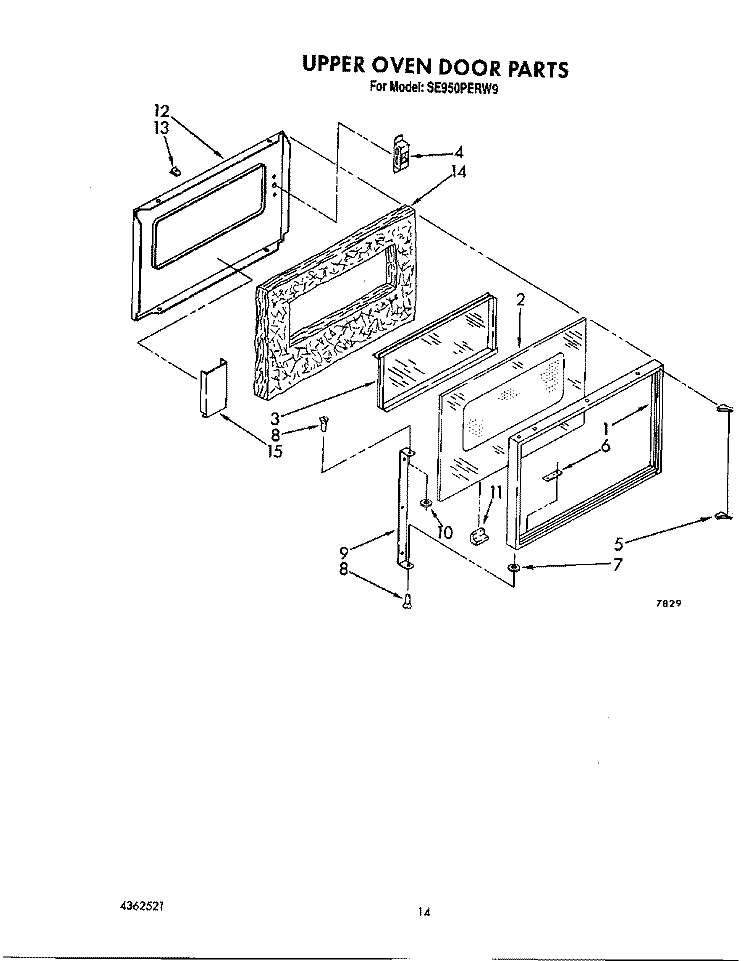 UPPER OVEN DOOR Diagram and Parts List for SE950PERW9  Whirlpool Range