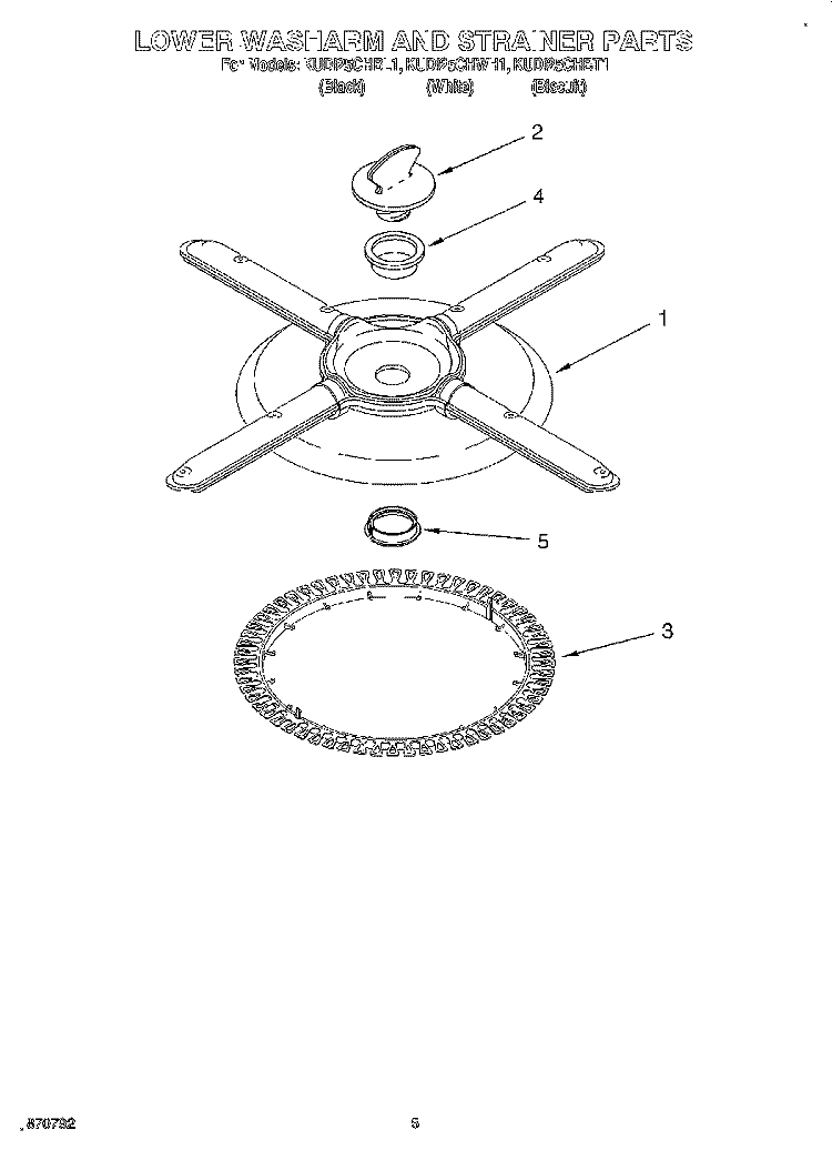 LOWER WASHARM AND STRAINER Diagram and Parts List for KUDI25CHBT1  KitchenAid Dishwasher