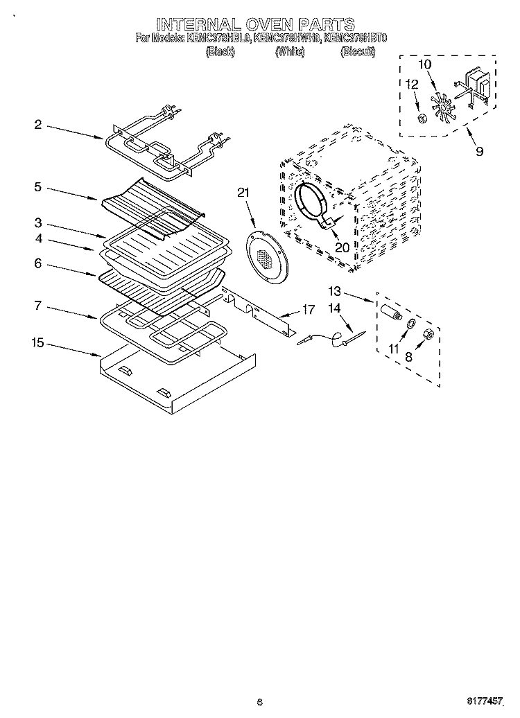 INTERNAL OVEN Diagram and Parts List for KEMC378HWH0  KitchenAid Microwave Oven Combo