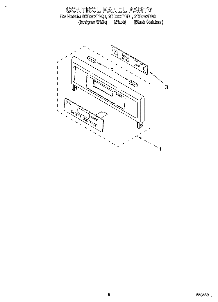 CONTROL PANEL Diagram and Parts List for GBD307PDS1  Whirlpool Wall Oven