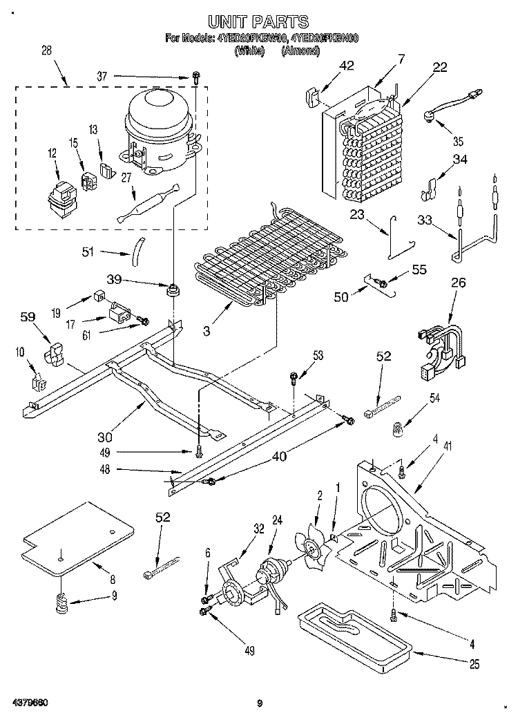 UNIT Diagram and Parts List for 4YED20PKBN00  Whirlpool Refrigerator