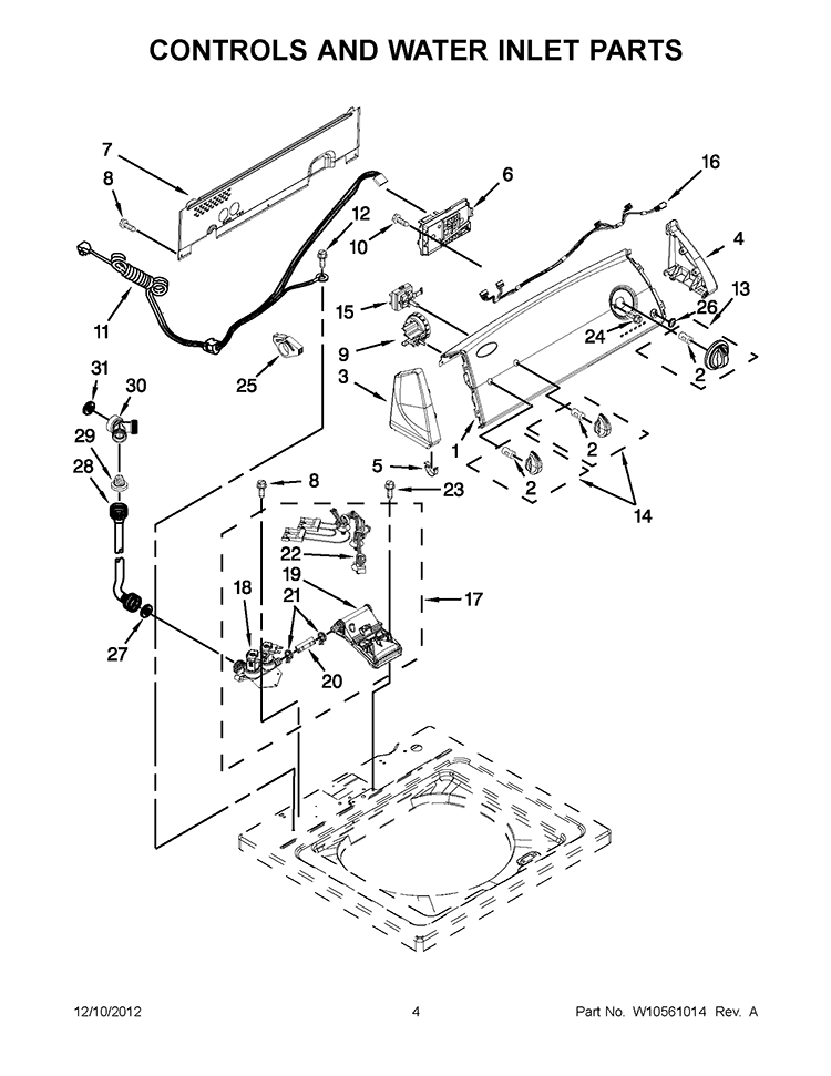 CONTROLS AND WATER INLET PARTS Diagram and Parts List for 4GWTW4740YQ1  Whirlpool Washer