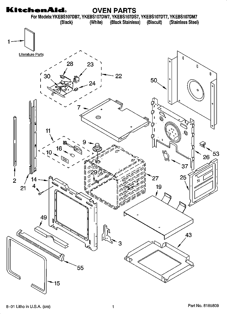 OVEN PARTS Diagram and Parts List for YKEBS107DS7  KitchenAid Wall Oven