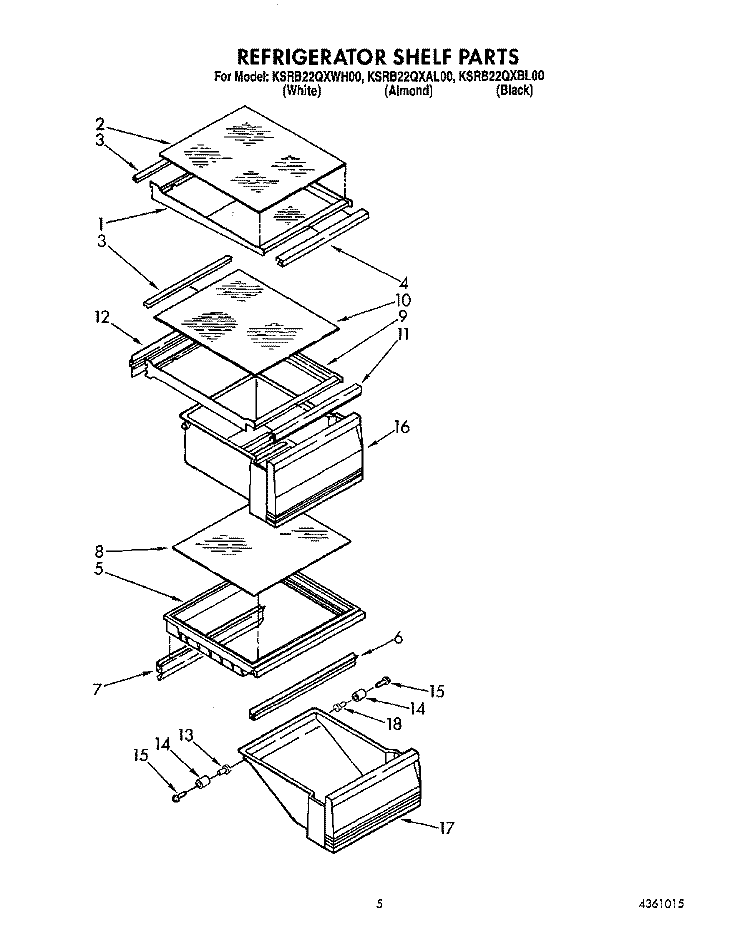 REFRIGERATOR SHELF Diagram and Parts List for KSRB22QXBL00  KitchenAid Refrigerator
