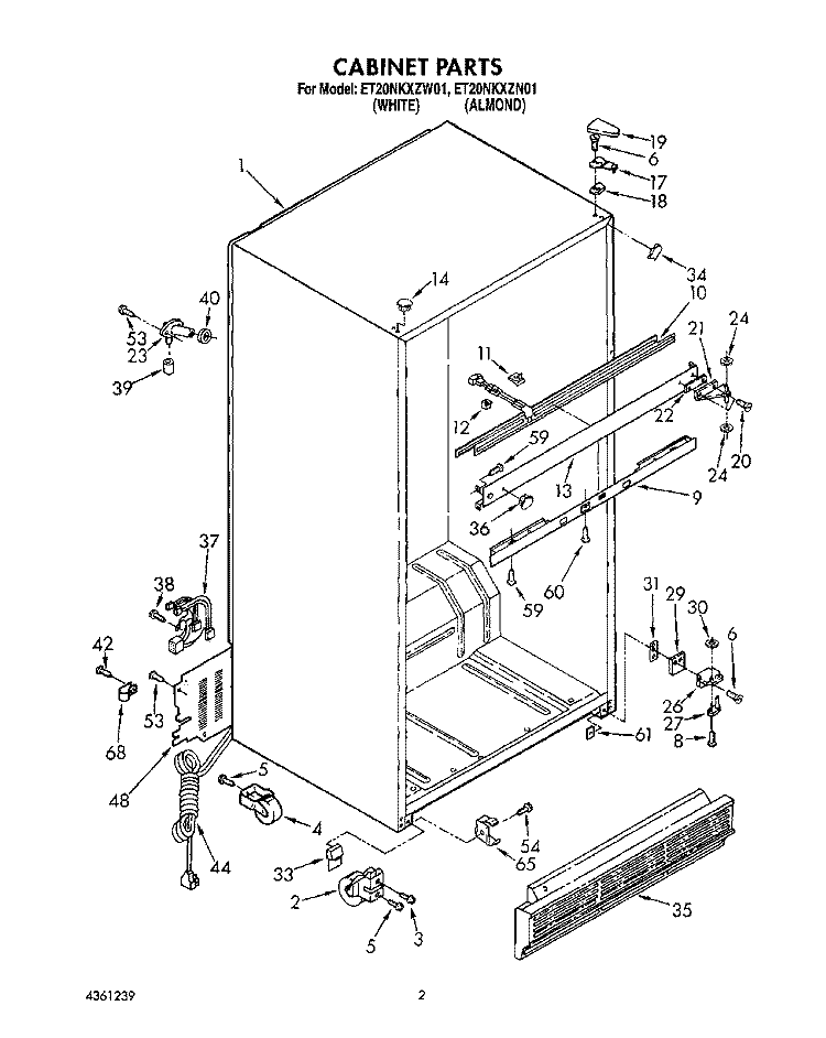 CABINET Diagram and Parts List for ET20NKXZW01  Whirlpool Refrigerator