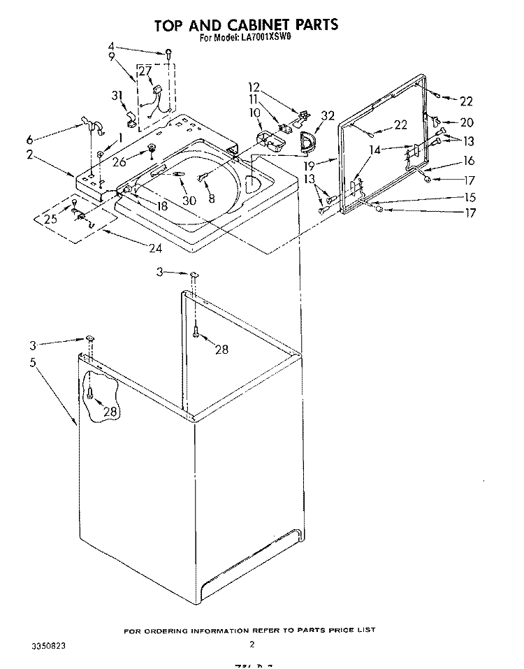 TOP AND CABINET , LITERATURE AND OPTIONAL Diagram and Parts List for LA7001XSW0  Whirlpool Washer