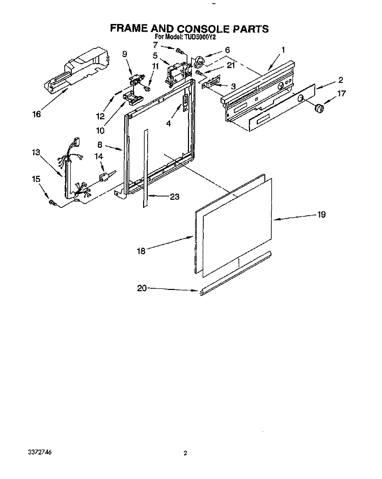 FRAME AND CONSOLE Diagram and Parts List for TUD5000Y2  Whirlpool Dishwasher