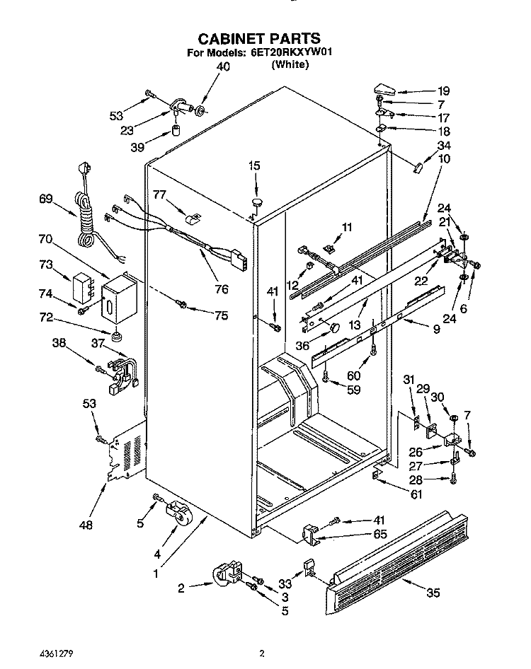 CABINET Diagram and Parts List for 6ET20RKXYW01  Whirlpool Refrigerator