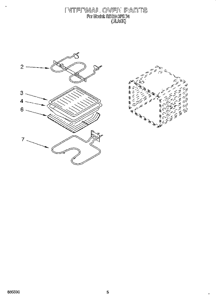 INTERNAL OVEN Diagram and Parts List for RBS240PDB4  Whirlpool Wall Oven