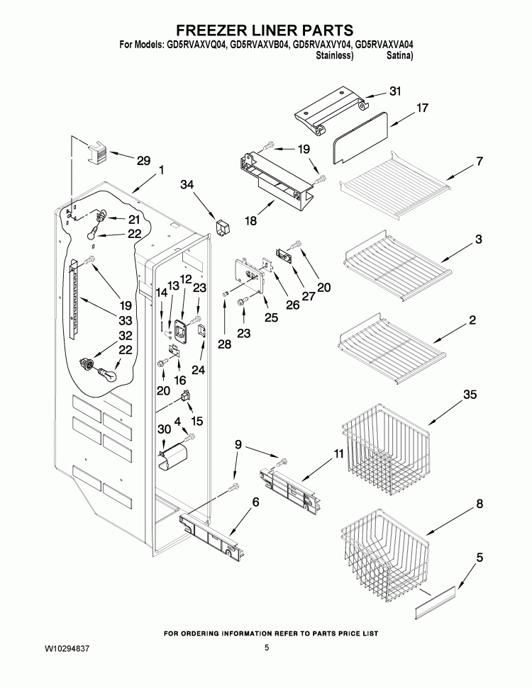 FREEZER LINER PARTS Diagram and Parts List for GD5RVAXVQ04  Whirlpool Refrigerator