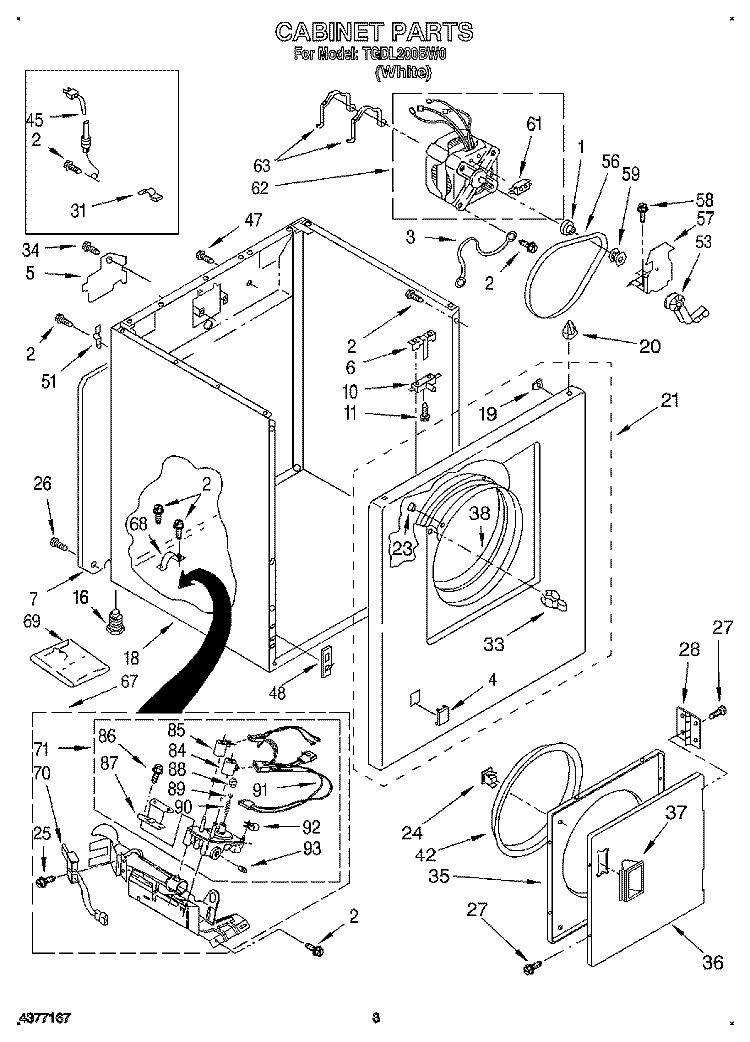 CABINET Diagram and Parts List for TGDL200BW0  Whirlpool Dryer