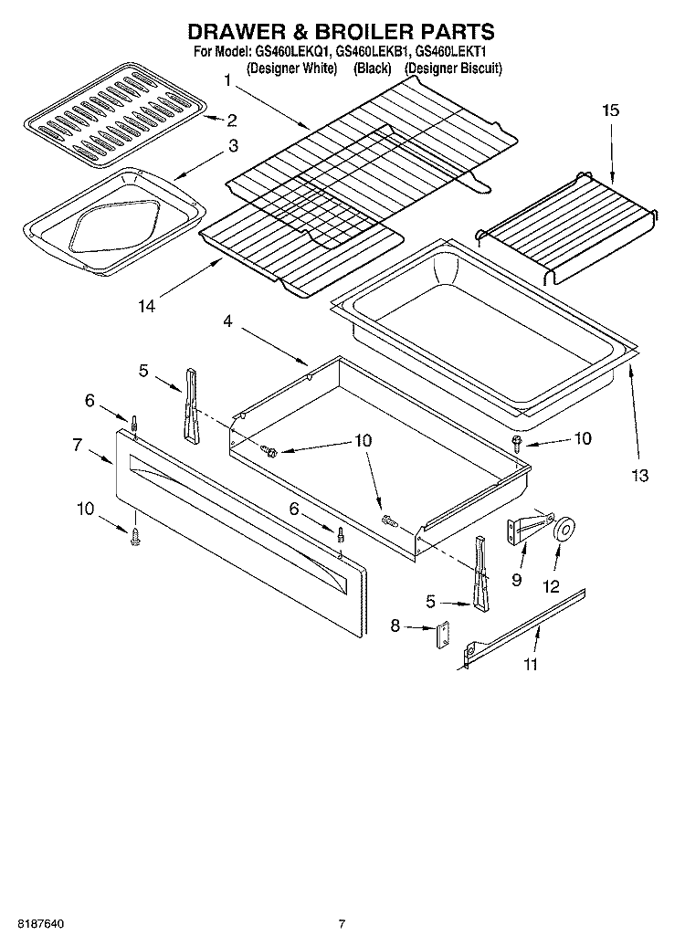 DRAWER AND BROILER Diagram and Parts List for GS460LEKB1  Whirlpool Range