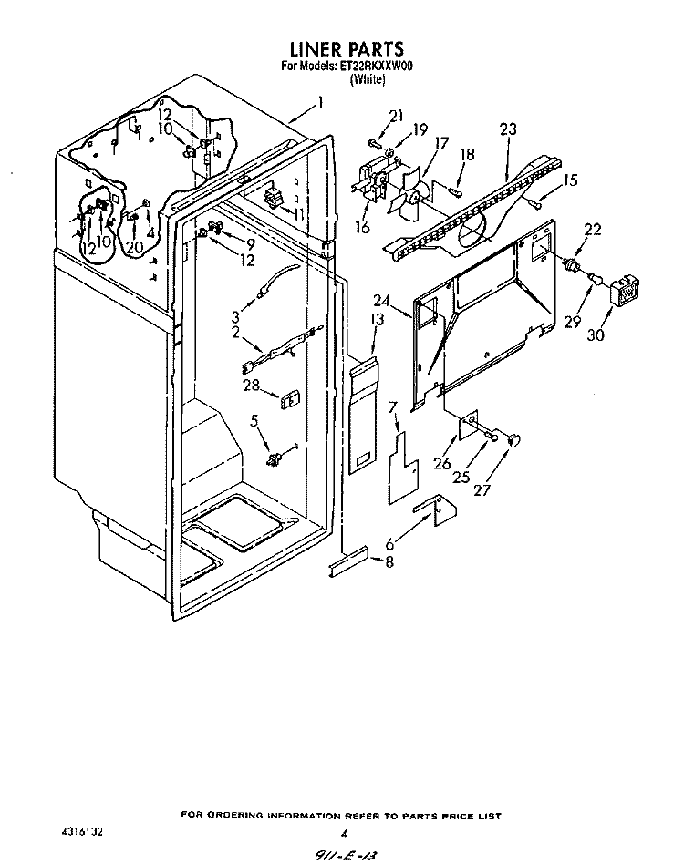 LINER Diagram and Parts List for ET22RKXXW00  Whirlpool Refrigerator