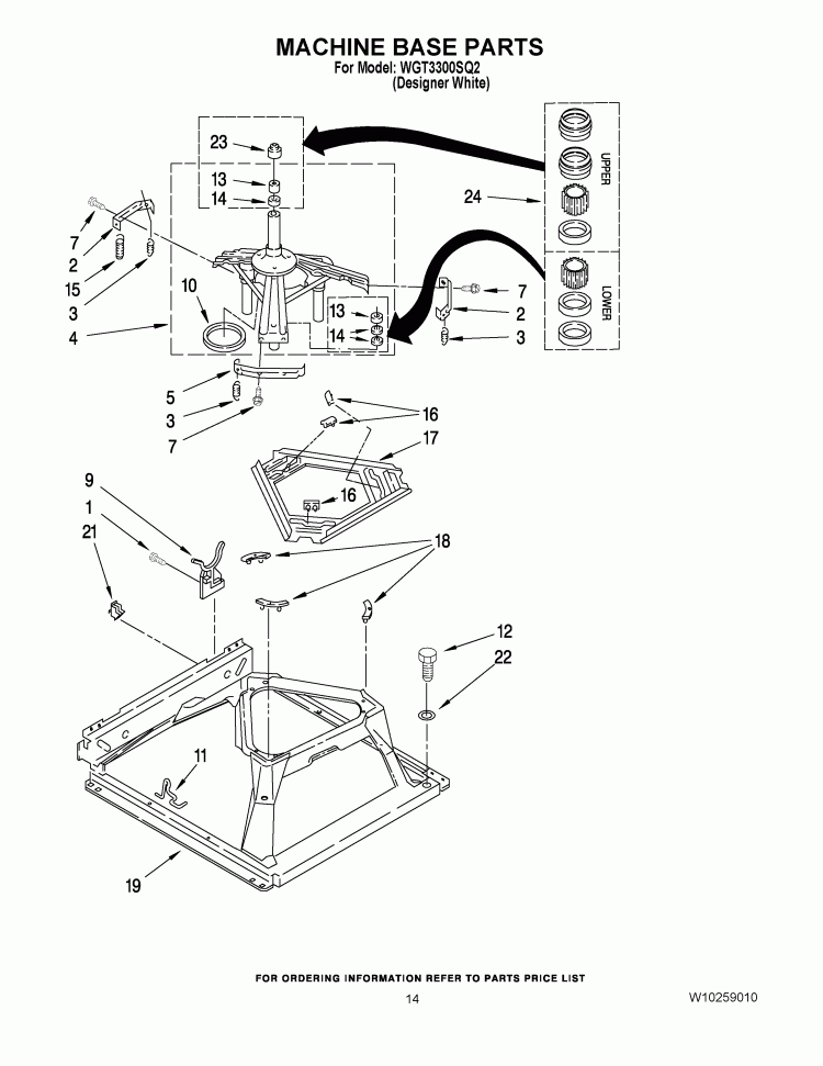 MACHINE BASE PARTS Diagram and Parts List for WGT3300SQ2  Whirlpool Washer Dryer Combo