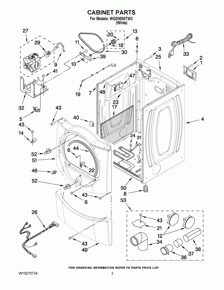 CABINET PARTS Diagram and Parts List for WGD9500TW3  Whirlpool Dryer
