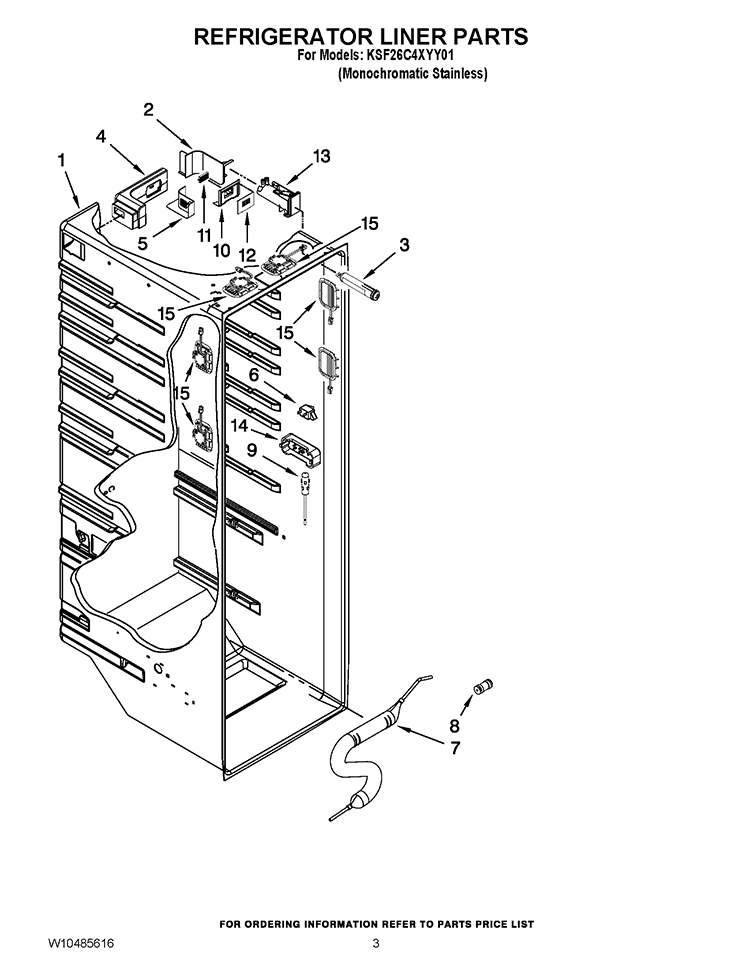 REFRIGERATOR LINER PARTS Diagram and Parts List for KSF26C4XYY01  KitchenAid Refrigerator
