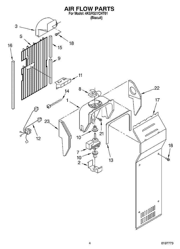 AIR FLOW Diagram and Parts List for 4KSRS27CHT01  KitchenAid Refrigerator
