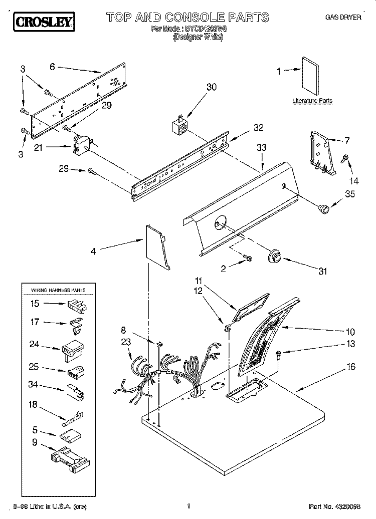 TOP AND CONSOLE, LIT/OPTIONAL Diagram and Parts List for BYCD4933W0  Whirlpool Dryer