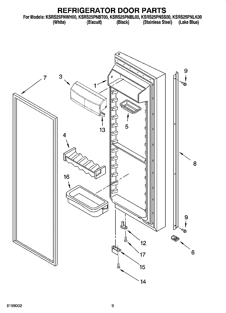 REFRIGERATOR DOOR PARTS Diagram and Parts List for KSRS25PNSS00  KitchenAid Refrigerator